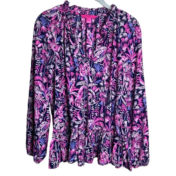 Lilly Pulitzer Savanna Long Sleeve Top Bright Navy Swing Of Things Size S - Picture 11 of 11